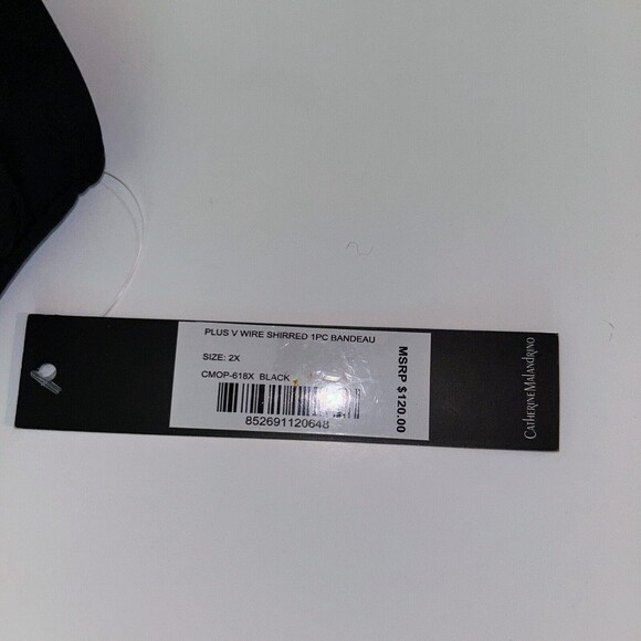 NWT Catherine Malandrino V Wire Shirred Black 1 Piece Bandeau Swimsuit Plus S 2X - Picture 6 of 14